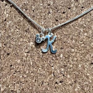 Silver Necklace with Initial 'K' and Disney Charm